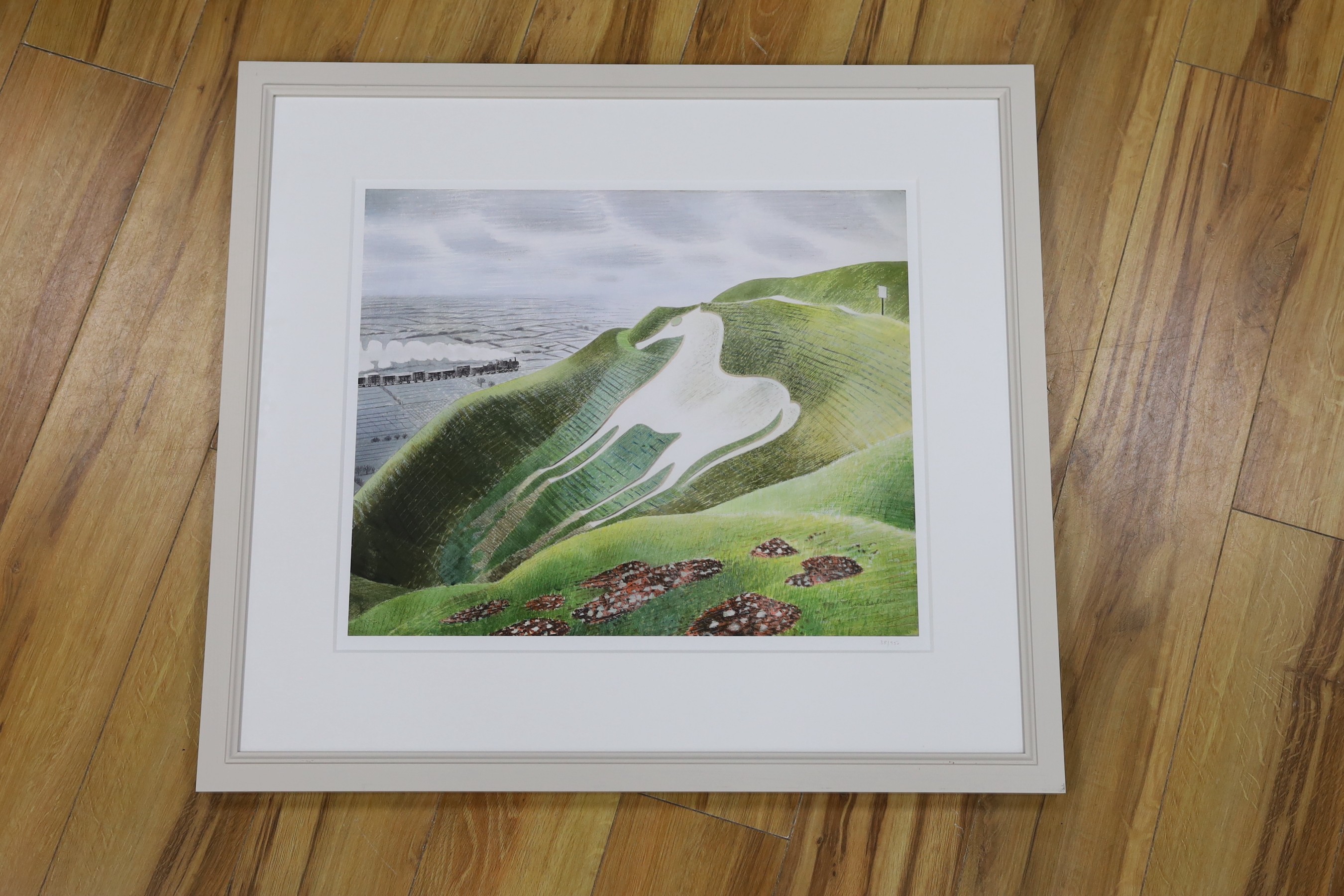 After Eric Ravilious, colour print, 'The White Horse', signed in the plate, numbered in pencil 38/950, 47 x 55cm